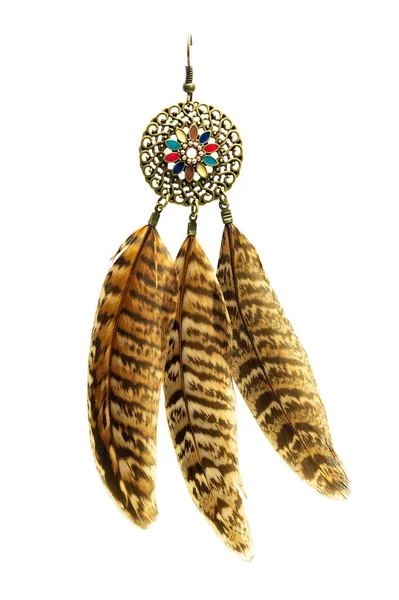 Feather earrings isolated — Stock Photo, Image