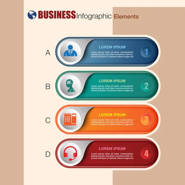 Elementi Infografici Business Con Icona Piatta Simbolo Design Pulsante Web — Vettoriale Stock