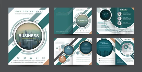 Modèle Brochure Affaires Cercle Design Carré Échelle Thème Couleur Verte — Image vectorielle