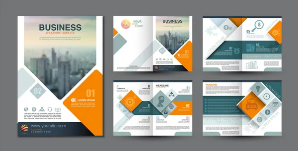 Business Brochure Template Square Design Graphic Scale Blue Green Orange — Stock Vector