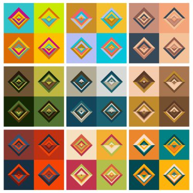 Soyut geometrik dört kare dikişsiz desen ve renk kombinasyonları. Modern tasarım, minimalist, duvar kağıtları, kumaş deseni, afişler, arka planlar, kartlar vs. için uygun.