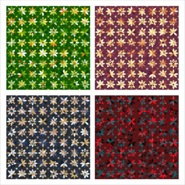 Soyut geometrik çiçek deseni ve renk kombinasyonları. Modern tasarım, minimalist, duvar kağıtları, kumaş deseni, afişler, arka planlar, kartlar vs. için uygun.