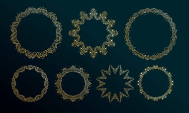 Abstrac lüks altın çember çerçeve koyu arkaplan. Davetiyeye, tebrik kartlarına ve tebrik kartlarına uygun. Vektör stok illüstrasyonu.