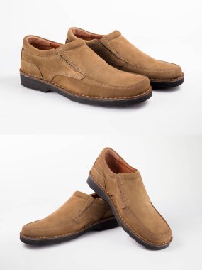 Beyaz arka plan, izole ürün, rahat ayakkabı erkek kahverengi deri şık Ayakkabı.