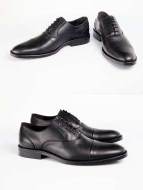 Beyaz arka planda siyah erkek deri ayakkabılar, izole edilmiş ürün, rahat ayakkabılar..