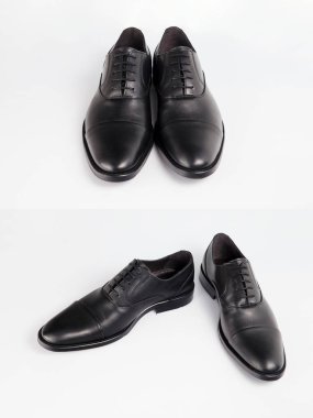 Beyaz arka planda siyah erkek deri ayakkabılar, izole edilmiş ürün, rahat ayakkabılar..