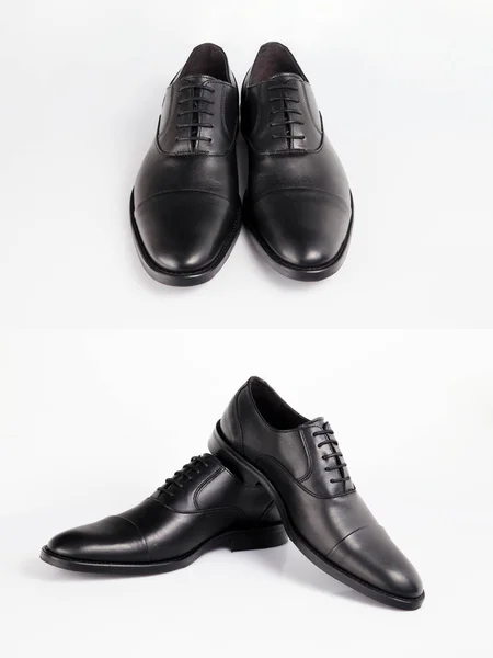 Zapatos Cuero Negro Masculino Sobre Fondo Blanco Producto Aislado Calzado — Foto de Stock