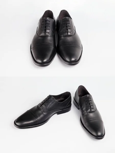 Zapatos Cuero Negro Masculino Sobre Fondo Blanco Producto Aislado Calzado — Foto de Stock