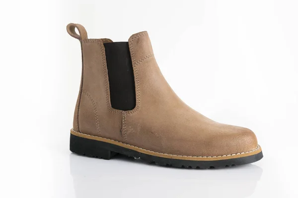 Bottes Cuir Marron Mâle Sur Fond Blanc Produit Isolé Chaussures — Photo