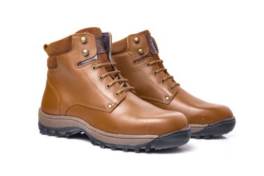 Erkek kahverengi deri botları beyaz arka plan, izole ürün, rahat Ayakkabı.