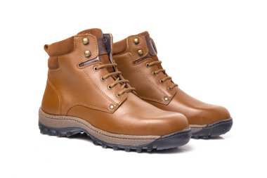 Erkek kahverengi deri botları beyaz arka plan, izole ürün, rahat Ayakkabı.