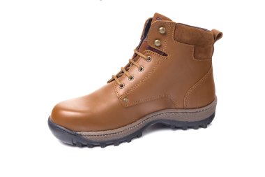 Erkek kahverengi deri botları beyaz arka plan, izole ürün, rahat Ayakkabı.