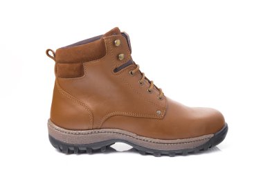 Erkek kahverengi deri botları beyaz arka plan, izole ürün, rahat Ayakkabı.