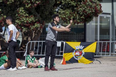 Caminha, Viana do Castelo, Portekiz - 10 Haziran 2019: Afifense Spor Derneği tarafından çocuklar için sporu tanıtmak amacıyla düzenlenen çocuk hentbol turnuvası 10 Haziran 2019. 