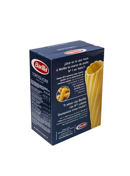 Chisinau Moldova Julho 2018 Massa Italiana Barilla Tortiglioni Uma Caixa — Fotografia de Stock