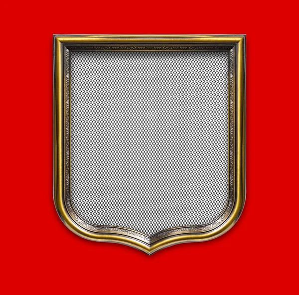 Heraldický Štít Diplom Dřevěném Rámu Samostatný Červeném Pozadí — Stock fotografie