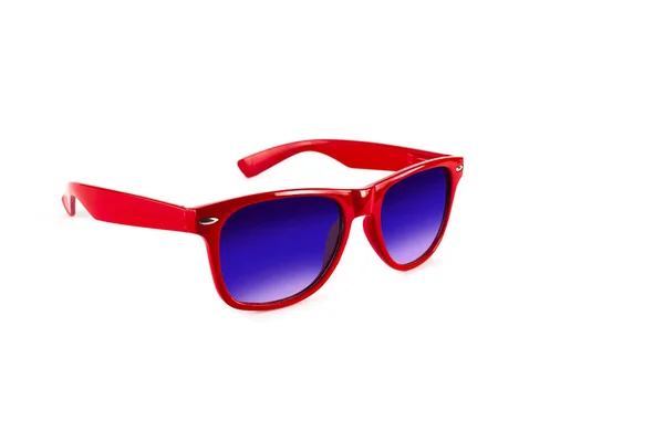 Rode Zonnebril Beschermen Ogen Tegen Zon Geïsoleerd Witte Achtergrond — Stockfoto