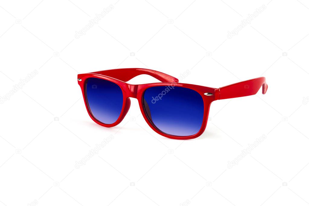 Red sunglasses to protect your eyes from the sun isolated on white background