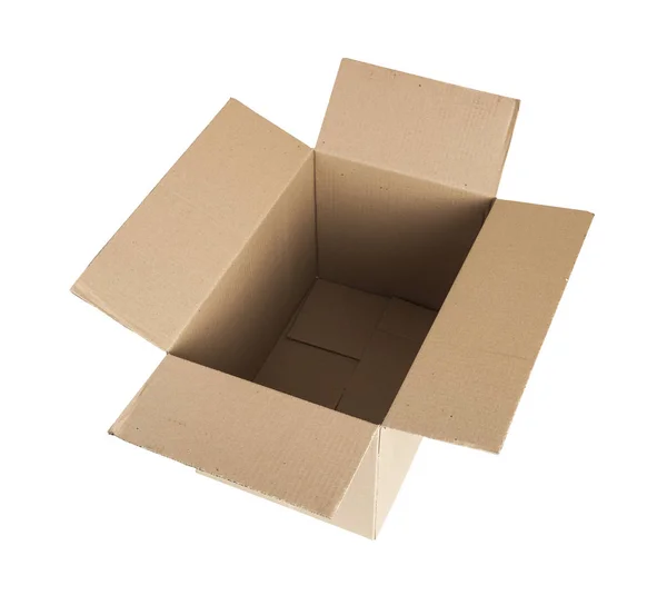 Ανοικτό κουτί από χαρτόνι. Απομονωμένα σε λευκό φόντο — Φωτογραφία Αρχείου