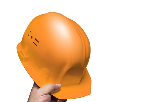 Строительный шлем, защита головы в руках мужчин — стоковое фото