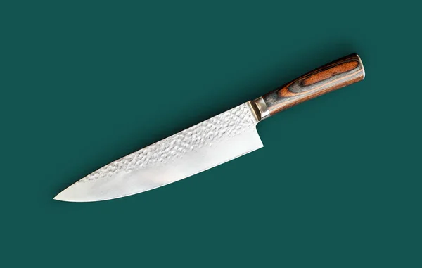 Cuchillo Chef Para Cocina Aislado Sobre Fondo Verde Con Camino — Foto de Stock