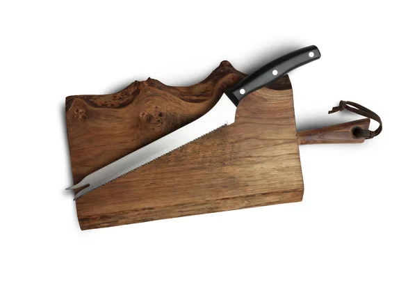 Knife Serrated Kitchen Old Wood Cut Board 나이프 목판에 부엌으로 — 스톡 사진