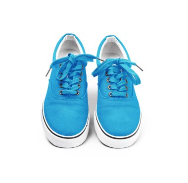 Beyaz izole mavi renkli tuval ayakkabı bir çift