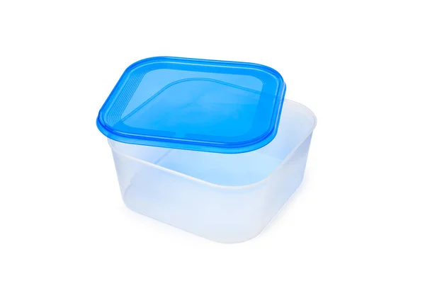Plastic food storage containers on a white background