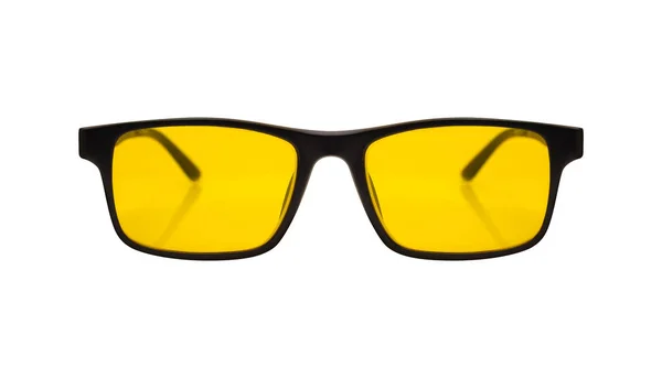 Enkele zonnebrillen met zwart kunststof frame en geel glas — Stockfoto