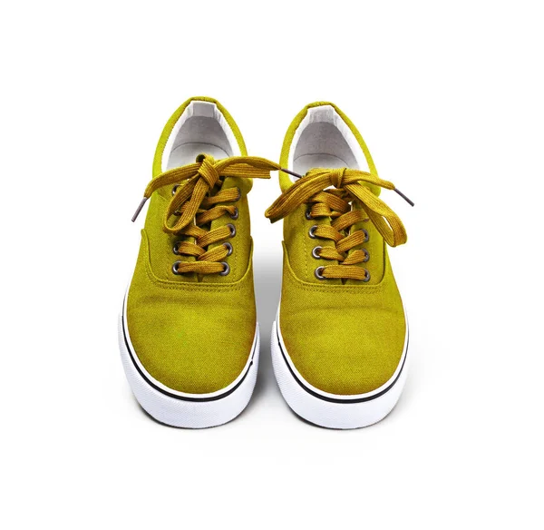 흰색에 고립 된 노란색 캔버스 신발 한 켤레 — 스톡 사진