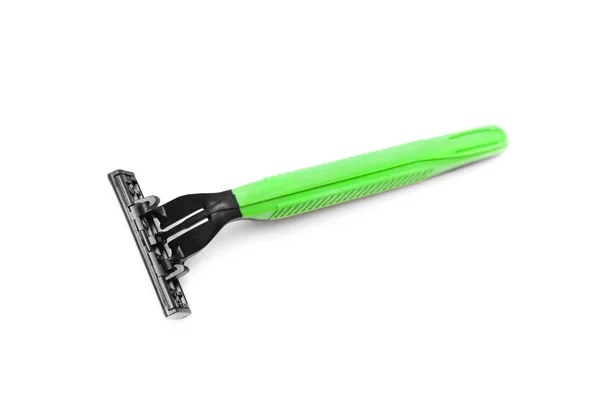 Maquinilla de afeitar verde. Estudio de tiro aislado en blanco —  Fotos de Stock