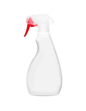 Beyaz şişe temizleme spreyi. Plastik şişe..