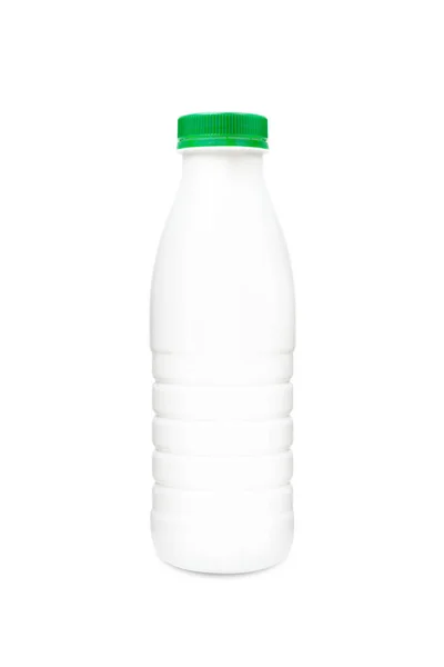 Milch- oder Shampoo-Plastikflasche mit grünem Verschluss — Stockfoto