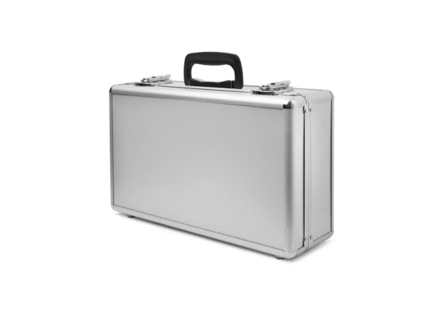 Valigia metallica isolata su sfondo bianco — Foto Stock