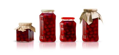 Cherry compote in glass jars of different shapes