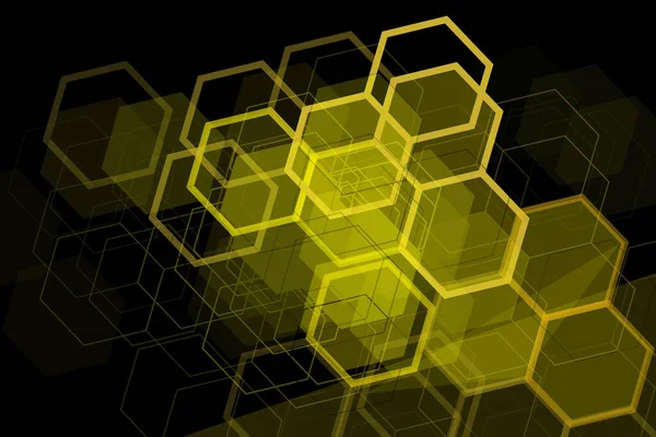 Sárga Geometriai Hatszögletű Elemek Fekete Alapon Plakáttervezés Tervezési Elem — Stock Vector