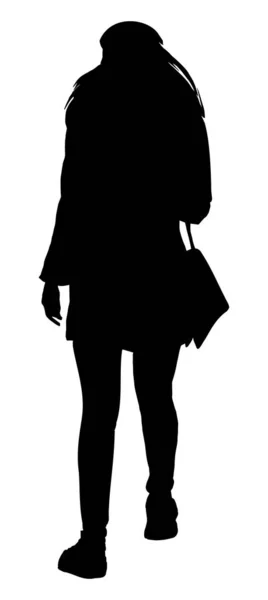 Silhouette Vectorielle Femme Qui Marche Avec Sac Main Personnes Sur — Image vectorielle