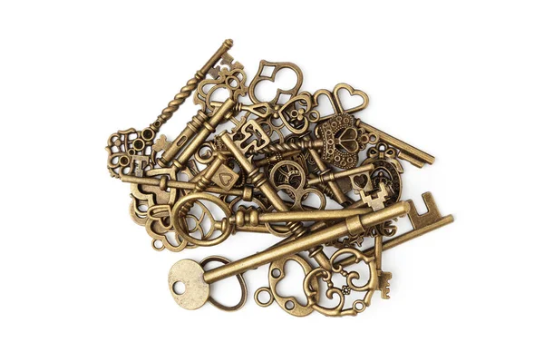 Vintage Keys Collection Isolato Sfondo Bianco — Foto Stock