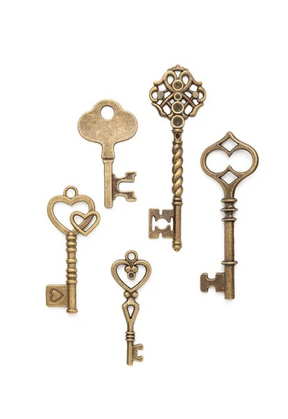 Vintage Keys Collectie Geïsoleerd Witte Achtergrond — Stockfoto