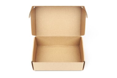 Kapalı tek karton kutu beyaz zemin üzerinde izole edilmiş, paket teslimatı için kahverengi karton kutu. kırpma yolu ile