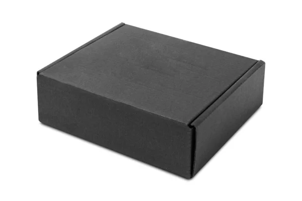 Zbliżenie Pojedyncze Pudełko Kartonowe Izolowane Białym Tle Pudełko Tekturowe Czarną — Zdjęcie stockowe