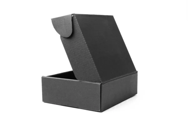 Close Jednotlivé Kartonové Krabice Otevřené Prázdné Izolované Bílém Pozadí Černé — Stock fotografie