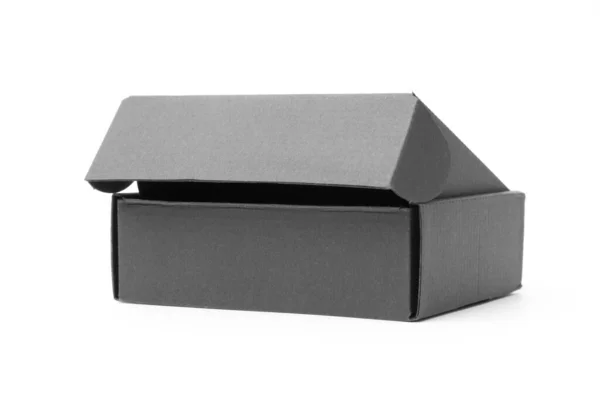 Close Single Carton Box Open Empty Isolated White Background Black — Stock Photo, Image