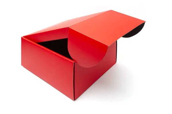 Otevřená Červená Lepenková Dárková Krabice Balení Pro Nakupování Dárky Izolované — Stock fotografie