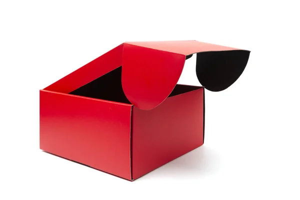 Caja Regalo Cartón Rojo Abierto Embalaje Para Compras Regalos Aislados — Foto de Stock