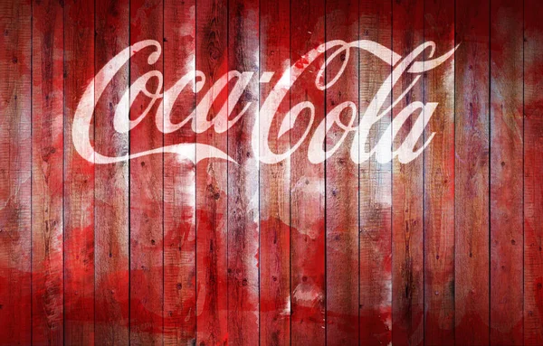 Kišiněv Moldavsko Září 2020 Staré Logo Coca Coly Dřevěném Plotu — Stock fotografie