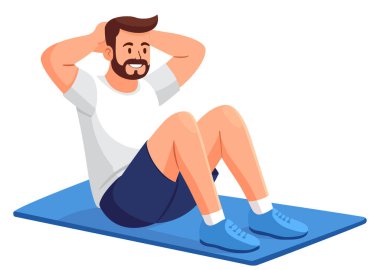 Mavi yoga minderiyle vücut kaslarını çalıştıran adam.