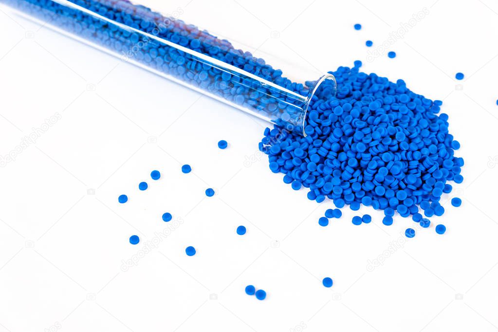 Close-up of plastic polymer granules, polymer plastic, polymer p
