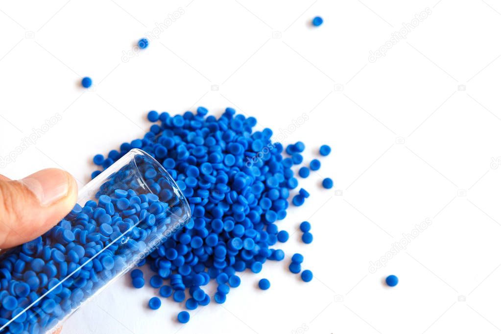 Close-up of plastic polymer granules, polymer plastic, polymer p