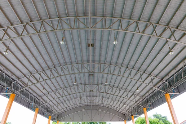Steel roof structure. Moonlight bulb. Steel structure with roof